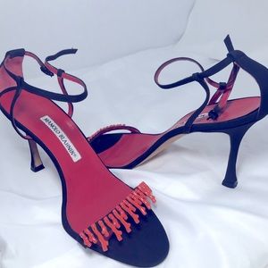 Manolo Blahnik  black suede straps.
